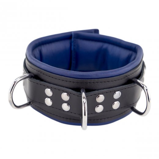 Obojok The RED Leather Collar Padding 3D Ring black / blue