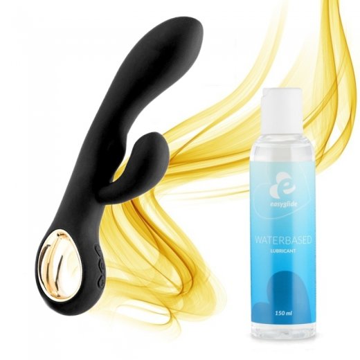 SET vibr�tor JoyFlesh Miya Rabbit �ierny + lubrika�n� g�l EasyGlide 150 ml