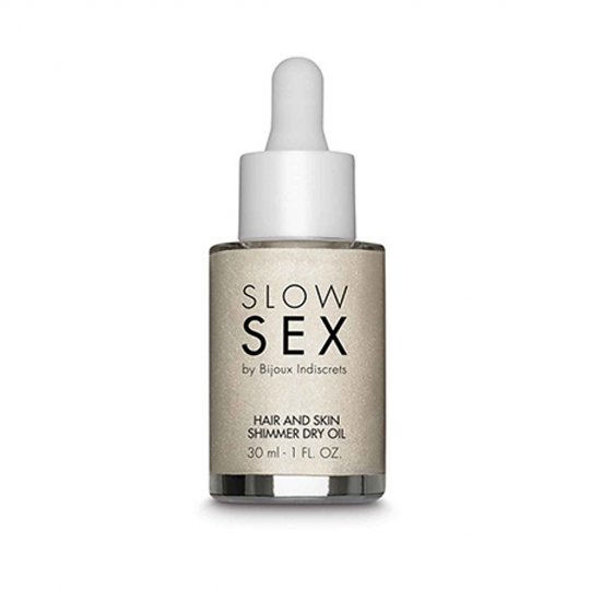 Such� olej na telo a vlasy s trblietkami BIJOUX INDISCRETS Slow Sex 30 ml