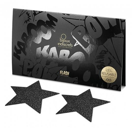 N�lepky na bradavky BIJOUX INDISCRETS FLASH STAR �ierne